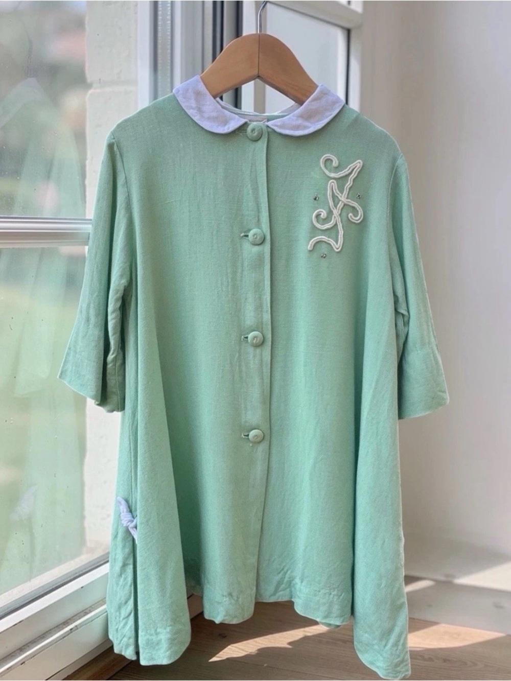 Vintage 1950s 50s CINEMA Sea Foam Green Frock Plaid Dress Overcoat Easter Dress